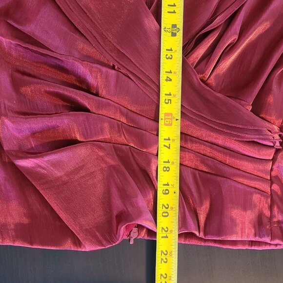 Vintage 90s Cachet Faux Wrap Satin Blouse Burgandy Red Evening Classic Sz 14 - Picture 6 of 9